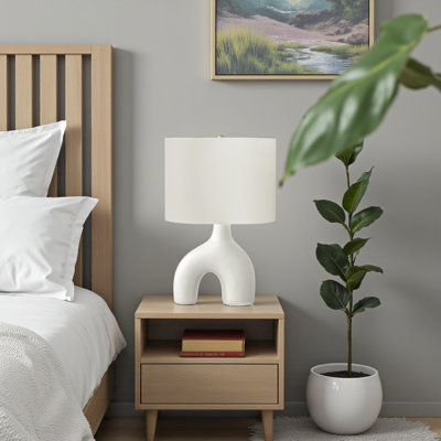 Rayna Standard White Ceramic Table Lamp in Ivory Shade, 24.98'' H X 16.23'' W X 10.83'' D