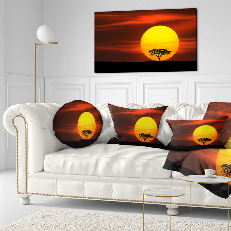 Coussin Lonely Tree avec oiseaux au coucher du soleil, Rectangulaire, 12 po x 20 po