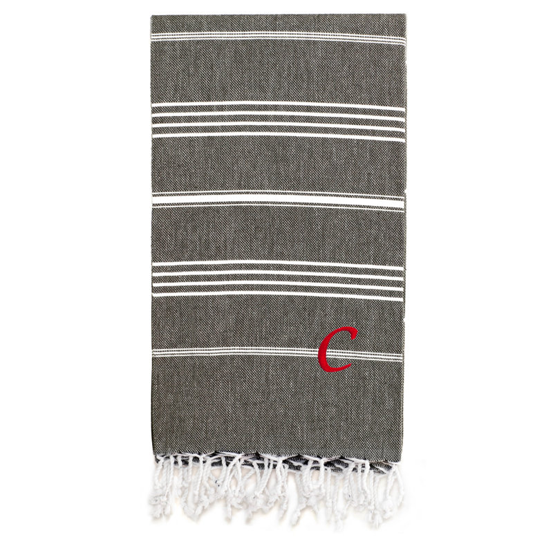 Serviette de plage 100% coton Pestemal Lucky, C, Gris foncé / Blanc