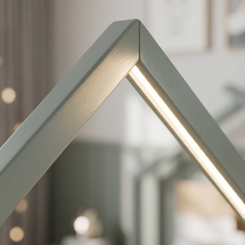 Lit simple / double pour enfants avec rails surélevés et lumière DEL pour enfants, style Montessori, Twin, Grey