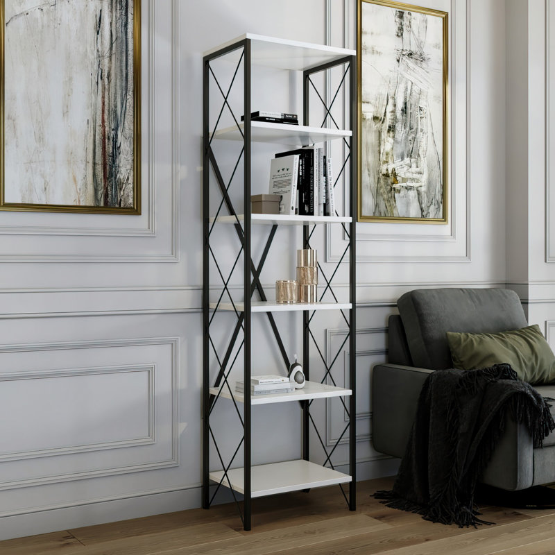 Baugus 180cm H x 50cm W Standard Bookcase, Black/White