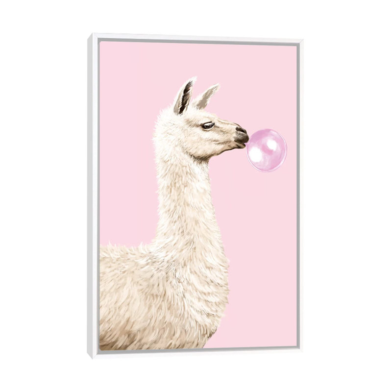Art gomme à bulles ludique llama, H 40 po x l 26 po x P 1,5 po, Toile blanche encadrée