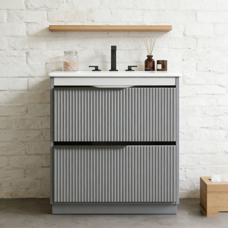 Meuble-lavabo 30 po avec lavabo en céramique, Gris