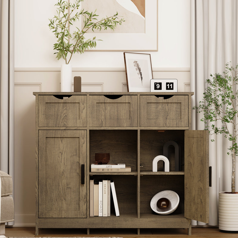 Adjustable Shelf Storage Cabinet For Efficient Utilization - Home Decor Piece Gray Living Room Organization, Oak