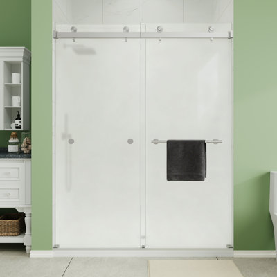 55"-60" Wx 72" H Double Sliding Frameless Shower Door in Brushed Nickel with 1/4" (6mm) Frosted Glass, Aluminum Frame