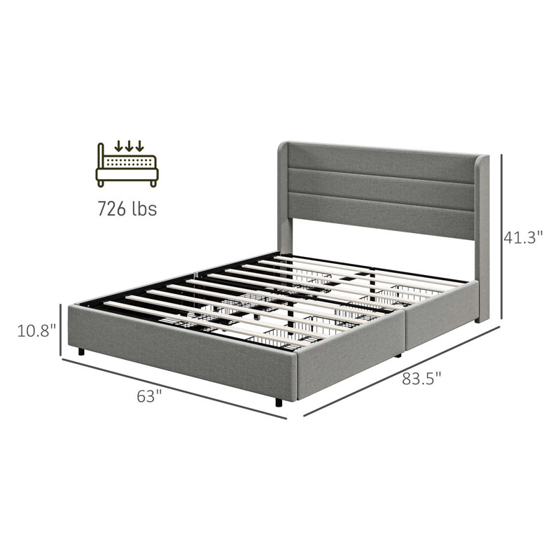Structure de grand lit HOMcom - aucun sommier requis, solide et robuste Spacieux, assemblage facile (gris clair), Grand