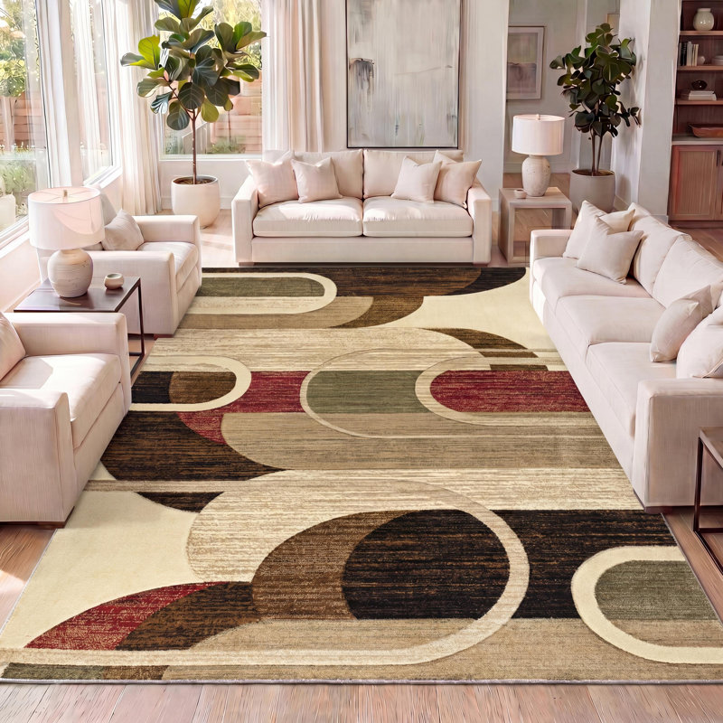 Kirsti Retro Abstract Arches Cream/Brown/Red Rug, Rectangle 3'11" x 5'11"