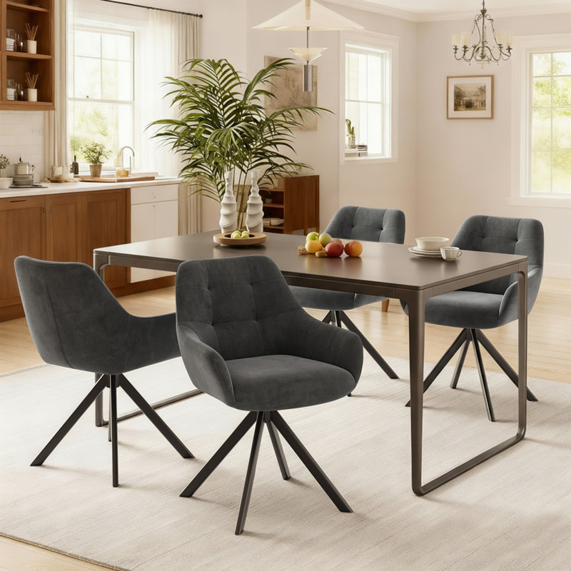 48cm H Fabric Upholstered Metal Upholstered Back Armchair, Grey, 6