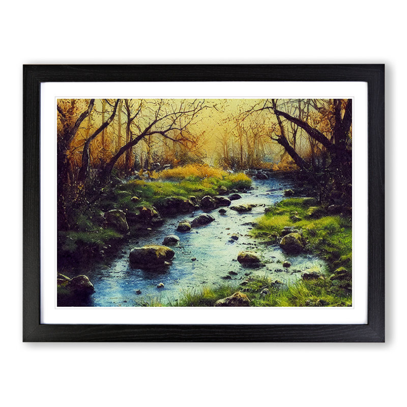 Autumn Forest Stream Vol.5 - Single Picture Frame Print, Black Framed, 46cm H x 64cm W x 2cm D