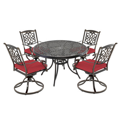 4 - Person Patio Dining Set Umbrella Hole Included Round Table with Cushions Included
