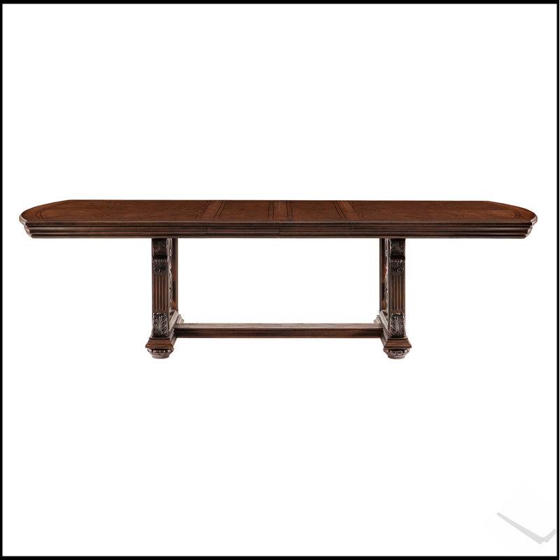 Traditional Extendable Dining Table with Decorative Pediments – Oak Veneer, Dark Oak Finish, Seats 8 (Table Only)