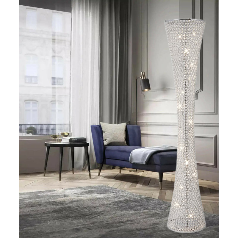 15-Light Chrome Floor Lamp With Clear Crystals, Chrome