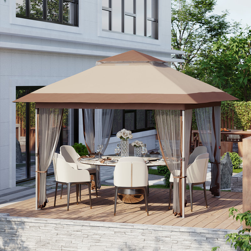 10X10 ft Instant Pop-Up Gazebo - Modern Waterproof Canopy Tent with Mosquito Netting & Sidewalls, Brown