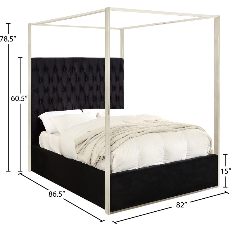 Porter Tufted Upholstered Canopy Bed, King, Black Velvet