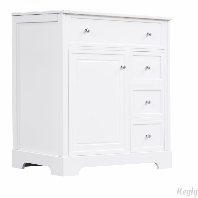 Meuble-lavabo 30 po avec comptoir, meuble-lavabo avec porte et deux tiroirs, planches en panneau de fibres à densité moyenne, bois massif, un paquet
