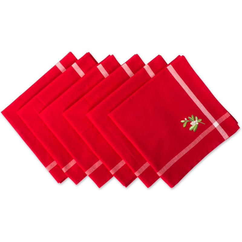 Embroidered Mistletoe 100% Cotton Oversized Napkin For Holidays, Family Gatherings, & Christmas Dinner - Set Of 6 (20X20)