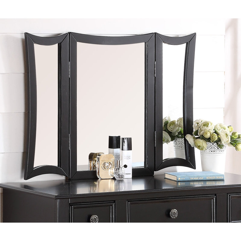 Ensemble de coiffeuse, table de maquillage avec tabouret, miroir pliable et tiroirs Unique Modern