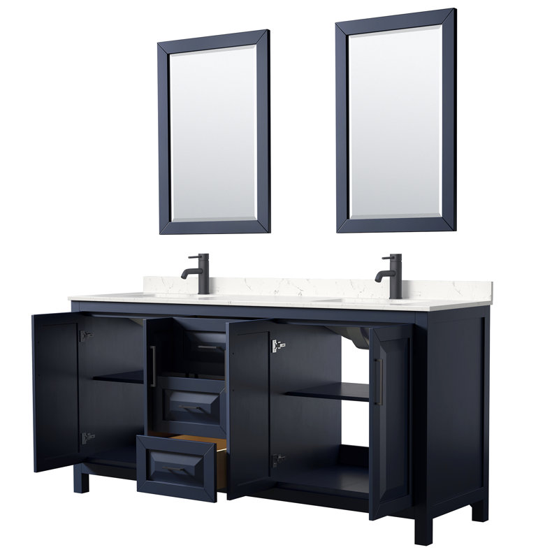 Daria 72'' W Double Vanity, Matte Black, Dark Blue, White Cultured Marble