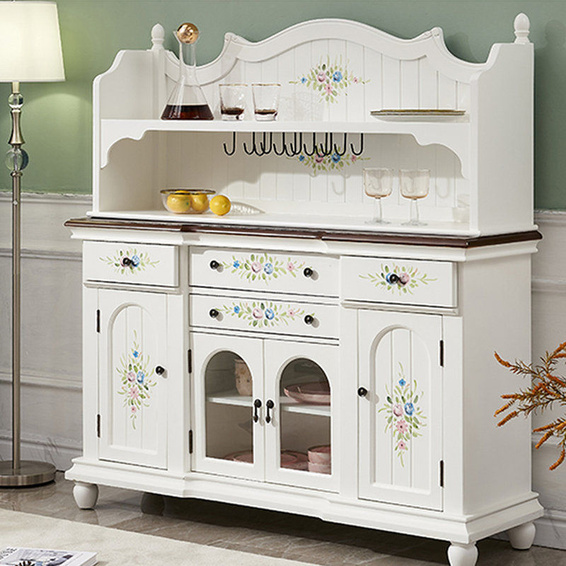 Hand-painted rustic style vintage storage cabinet, White