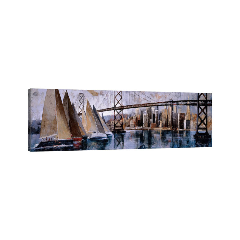 Sailing In San Francisco 1 Piece Wrapped Canvas Panoramic Wall Art, 30.48 cm H x 91.44 cm W x 1.91 cm D