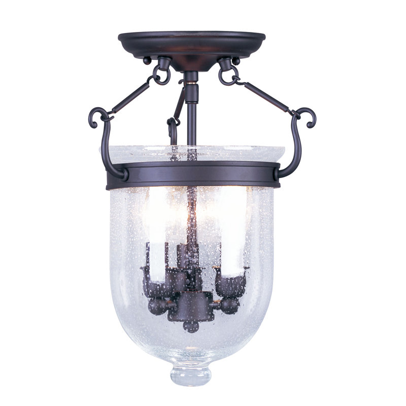 Husman Glass Semi Flush Mount, 17" H x 12" W x 12" D, Bronze