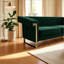 Canapé 3 places moderne en velours vert sauge avec détails dorés | Salon Bureau | Vert rétro | Velours