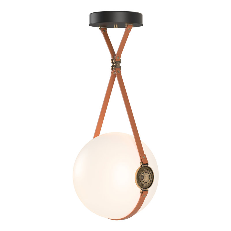 Derby 1 - Light Single Globe LED Pendant with Leather Accents, 43.4" H x 14.9" W x 14" D, British Brown, Antique Brass