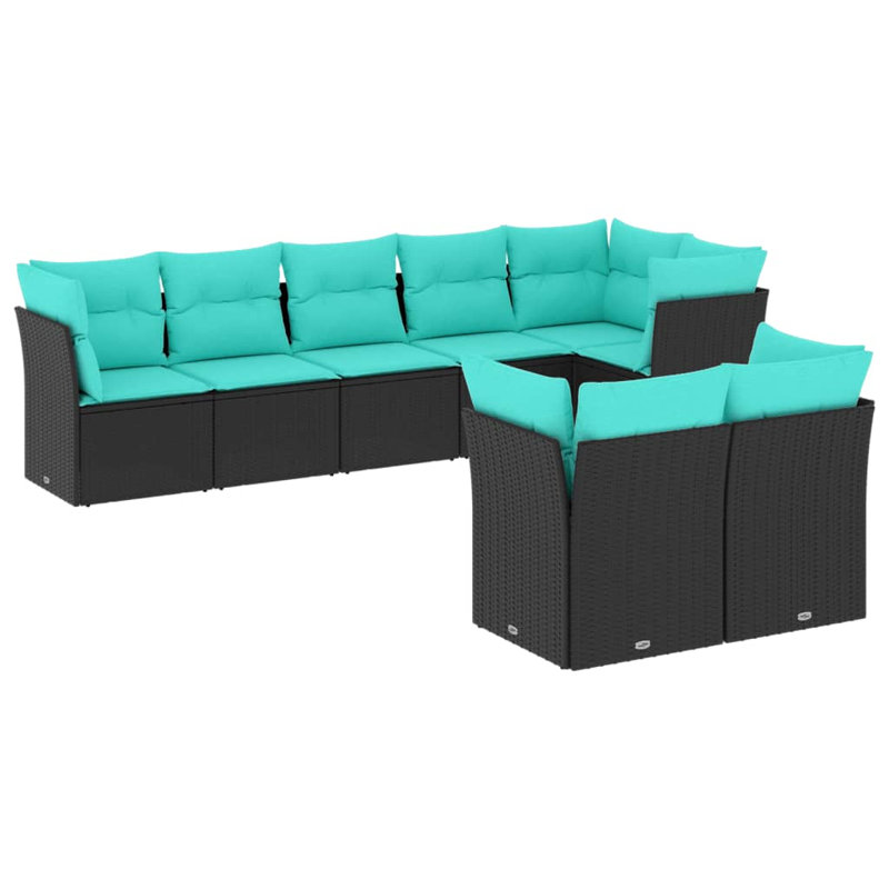  Ensemble de canapé de patio 8 pièces avec coussins en rotin de polyester noir