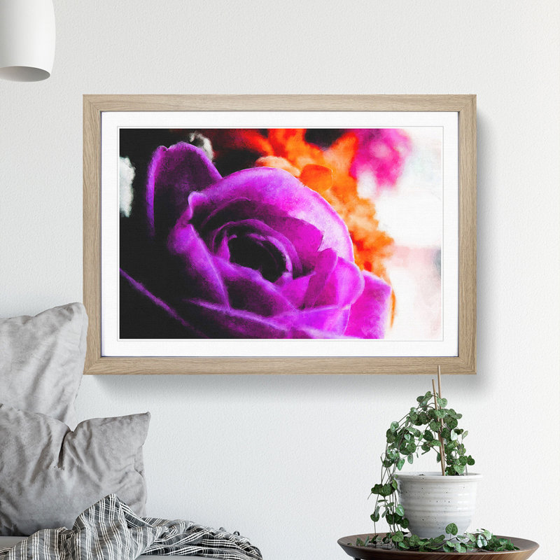 Purple Rose Flower Vol.5 - Framed Print, 48cm H x 65cm W x 2cm D, Oak Framed