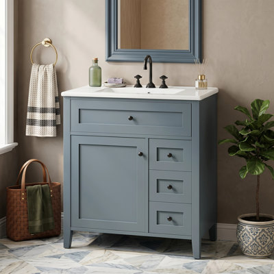 Meuble-lavabo moderne de 30 po avec lavabo, armoire de rangement à 3 tiroirs avec tablettes réglables Modern White