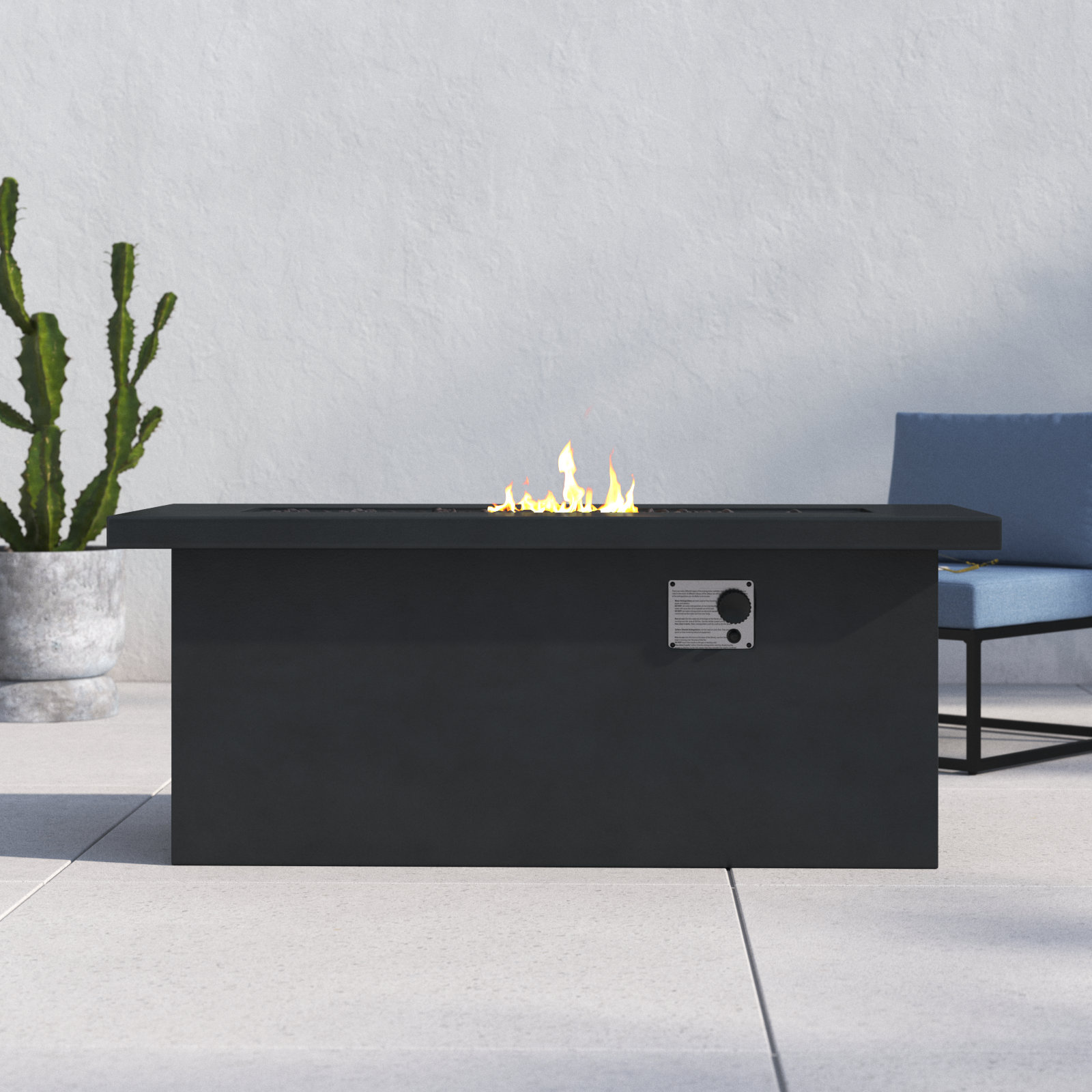 Rashid Concrete Outdoor Lipped Rectangle Fire Pit Table, 24'' H x 60'' W x 26'' D, Charcoal