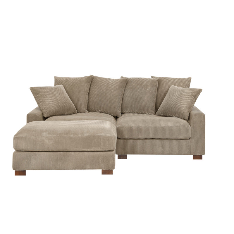 Canapé rembourré en velours côtelé avec pieds en bois massif, 3, H 34 po x l 86 po x P 67,5 po, Chameau