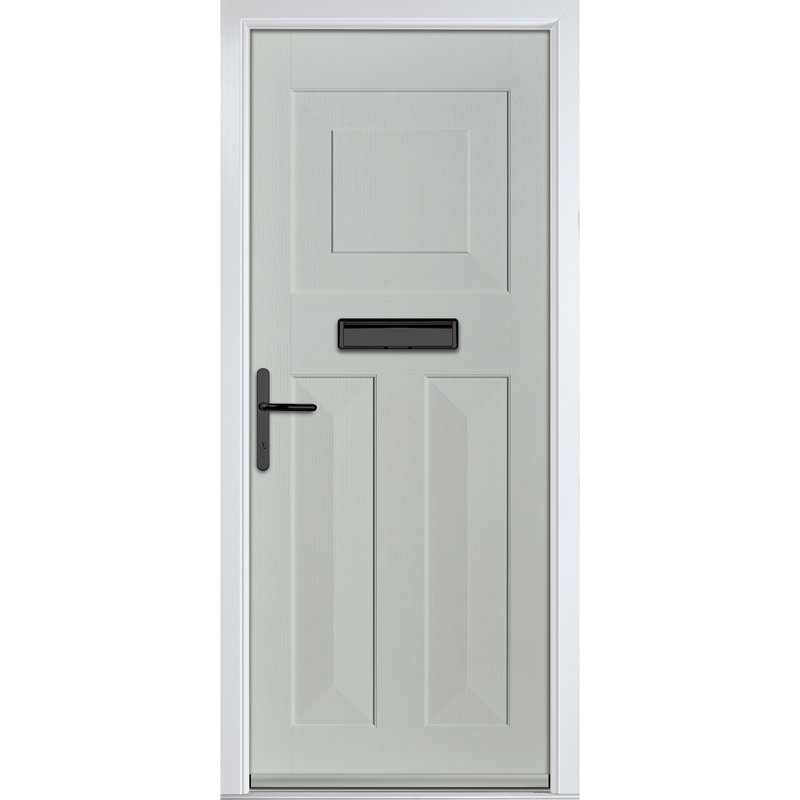 Crystal GRP Front door Eaton Solid Green 890mm x 2090mm Open in Left hand None Glass, Right, Agate Grey, 89mm x 209mm