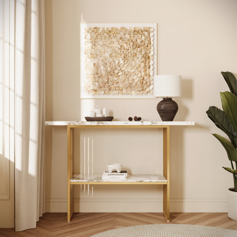 Modern Luxury Console Table With Metal Frame And Storage Shelf
