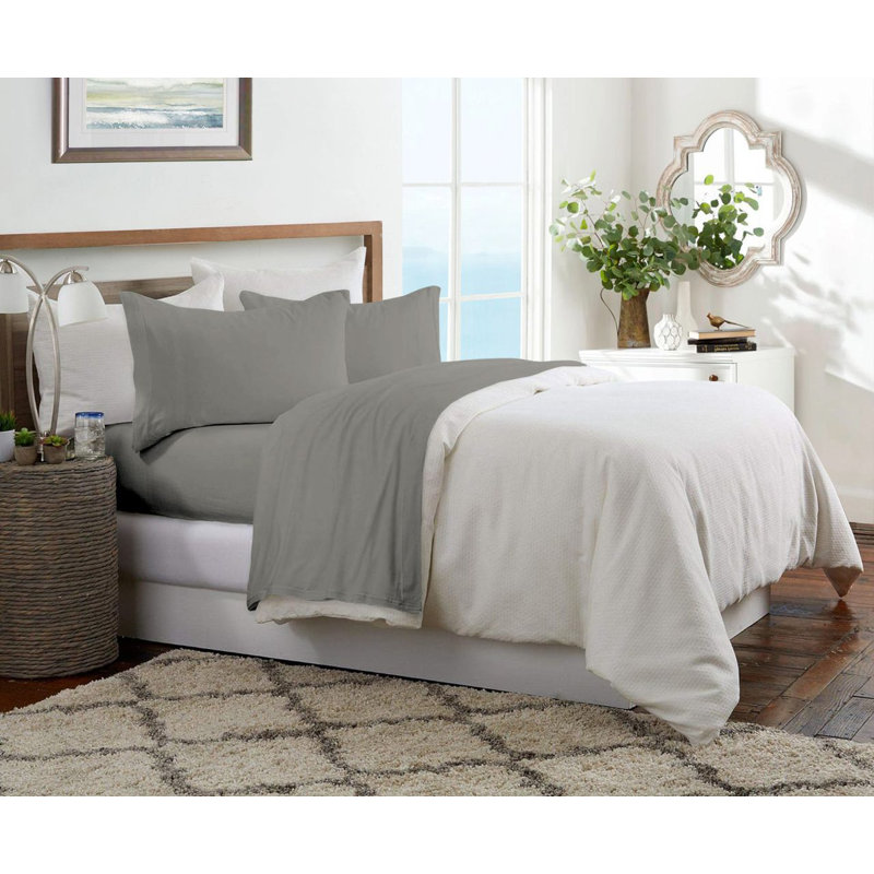 Brooklyn Flat Jersey Knit Sheet Set, Dark Gray, Twin Sheet Set with 1 Pillowcase