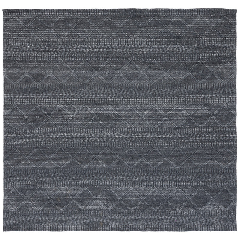 Tapis gris en laine et coton tissé à plat Marbella, Carré 6 pi