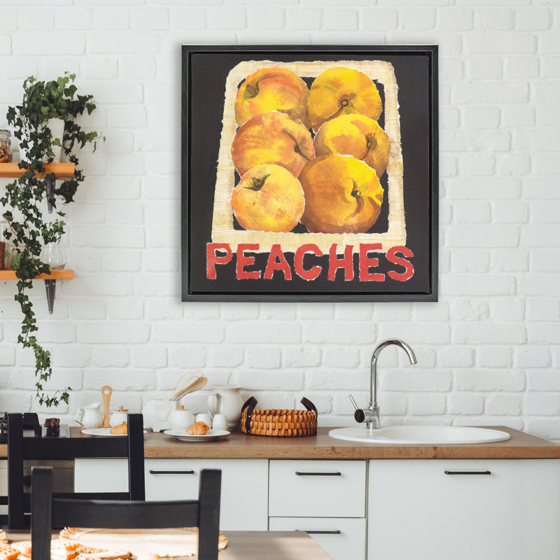 Cadre flottant Collage Garden Peaches, design par Nancy Overton, H 25 po x l 25 po, Cadre flottant noir de jais
