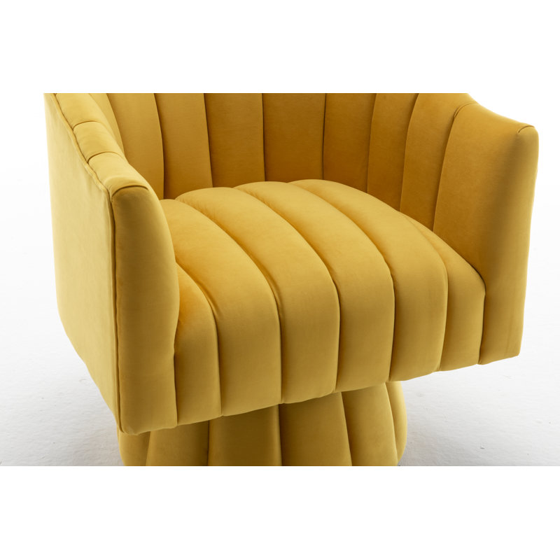 Murrow Upholstered Swivel Barrel Chair, Yellow Velvet