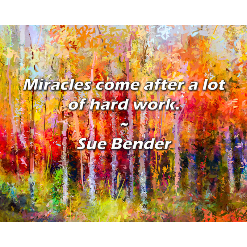Citation artistique «Les miracles viennent après beaucoup de travail acharné». Toile tendue par By Sue Bender Gallery