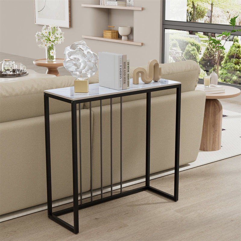 Rissa 80cm Stone Top Console Table, Glossy White
