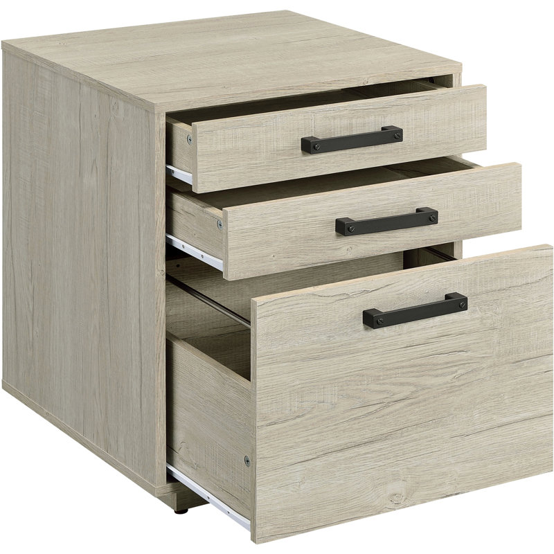 3 - Drawer, Freestanding, Home Office File Cabinet, Contemporary Style, White Washed Grey Finish, Arm, Design, Material 4 Drawers Cabinet Freestanding In Grey, With Arm And Construction, 20.23 Inches