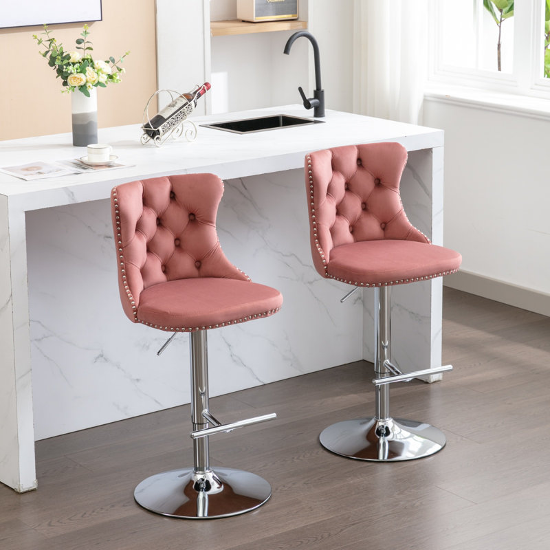 Julias Upholstered Adjustable Height Counter Stool, Pink/Chrome