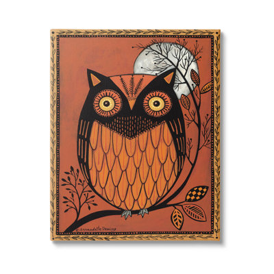 " Round Owl Autumn Botanical Border " by Bernadette Deming Painting Print
