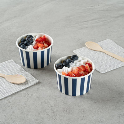 Restaurantware-Coppetta 3-Ounce Dessert Cups, 200 Disposable Ice Cream Cups - Lids Sold Separately, Sturdy, Blue And White Paper FroYo Bowls, Striped, For Hot And Cold Foods, Perfect For Gelato