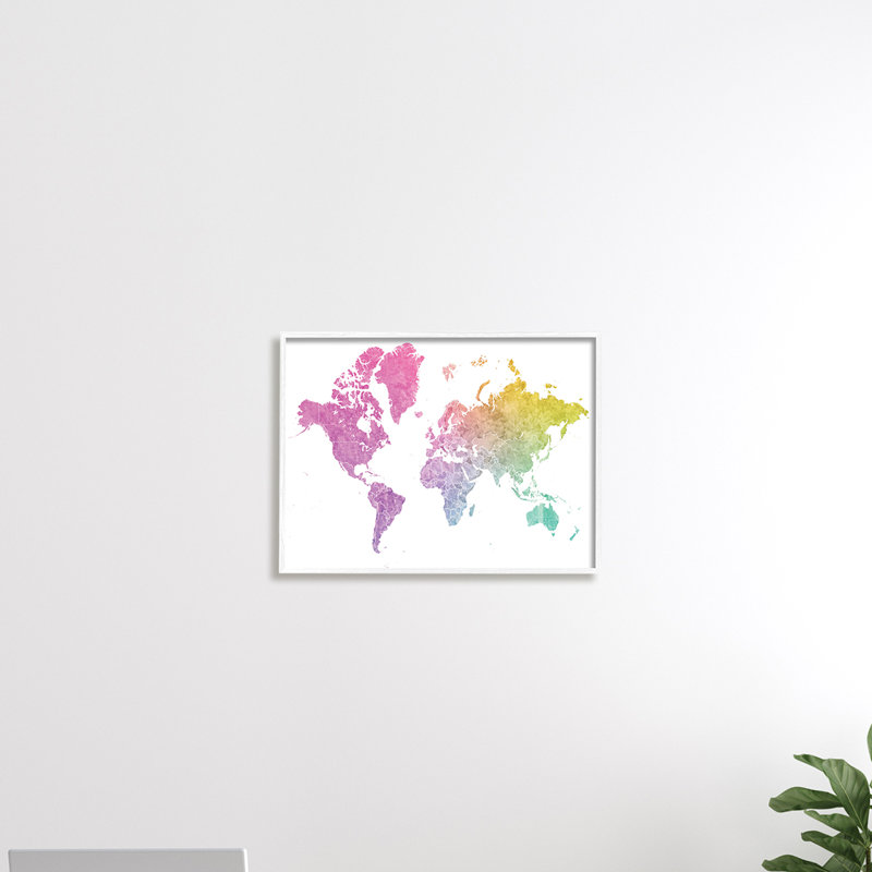 Modern World Map Cool Warm Tone Ombre - Print, Wrapped Canvas, 16" H x 20" W