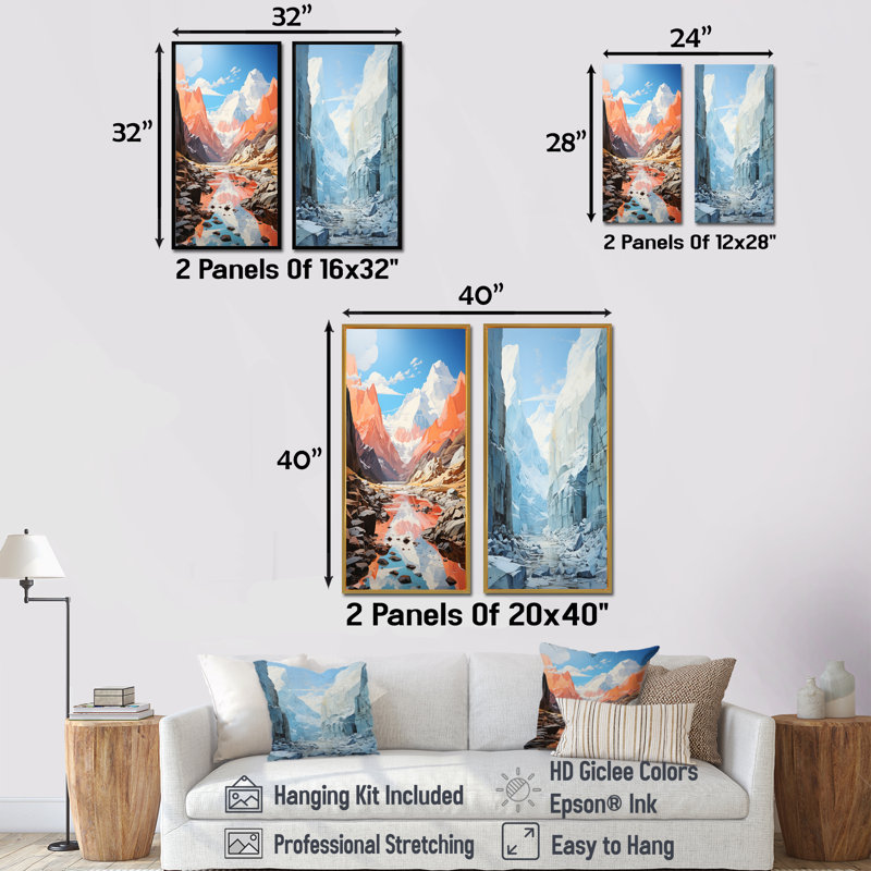 Winter Glacier Landscape In Canada - Ensemble de 2 pièces d'art mural Glacier, H 28 po x l 25 po, Toile tendue