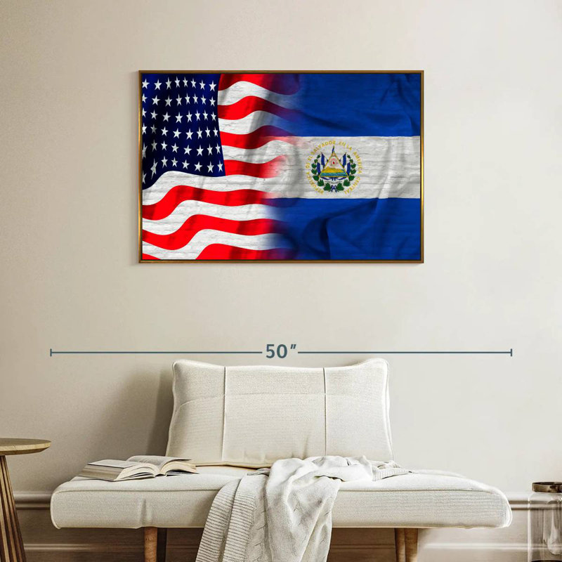 États-Unis et Salvador Nishi au Salvador, 37 po x 25 po, Cadre flottant doré