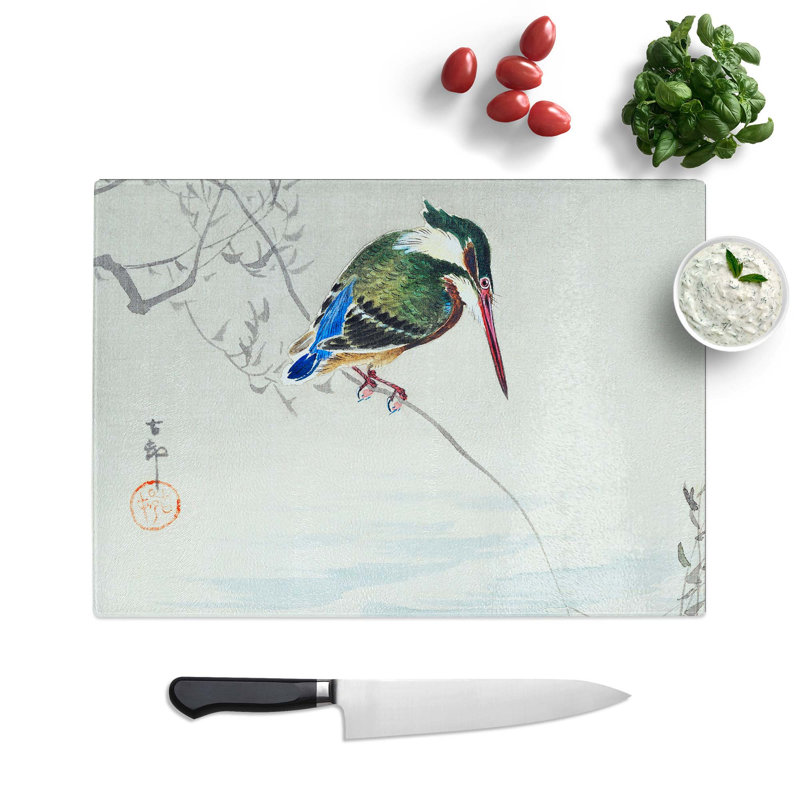 Tempered Glass a Kingfisher Chopping Board, 28.5 cm W x 20 cm L