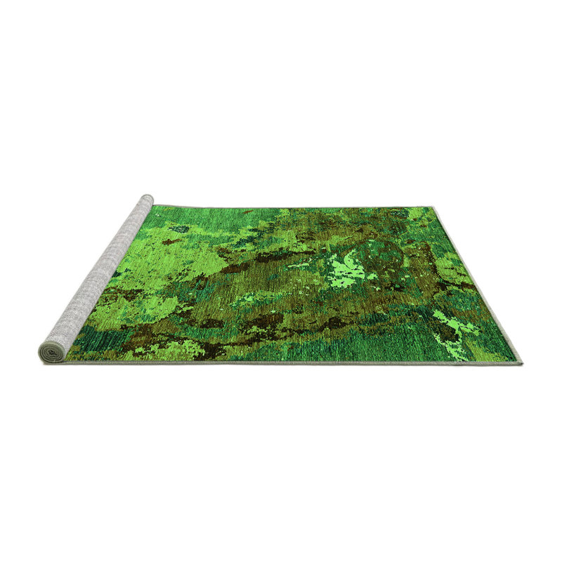 Tapis abstrait en chenille / polyester tissé à la machine en vert / brun / jaune, Rond 3 pi