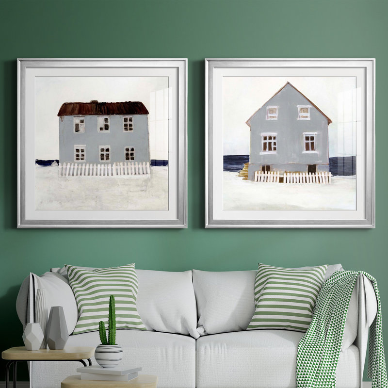 Beach Hut I Beach Hut I - ensemble de 2 cadres photo, H 30,5 po x l 61 po x P 1,5 po, Papier avec cadre argenté, Blanc